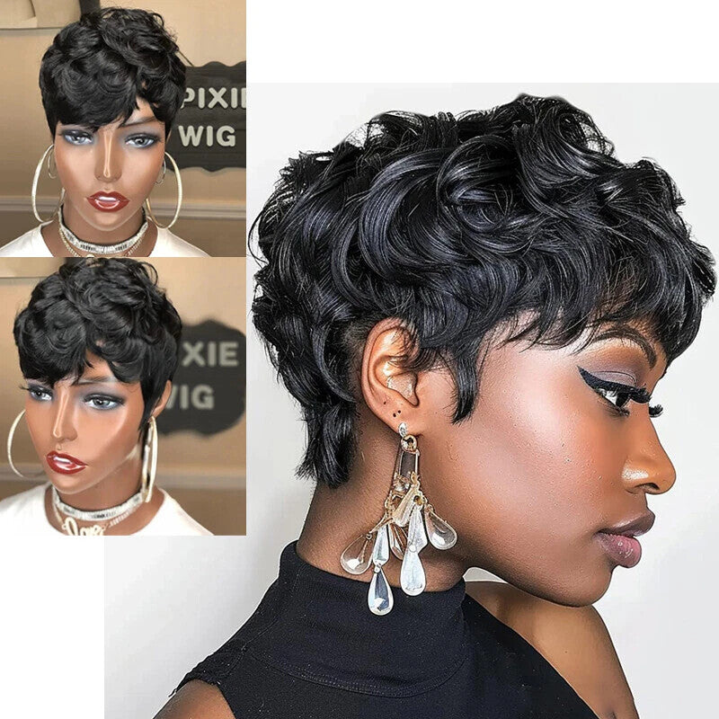 Black Short Pixie Wig for Women Curly Human Hair - Stylish and Tangle-Free