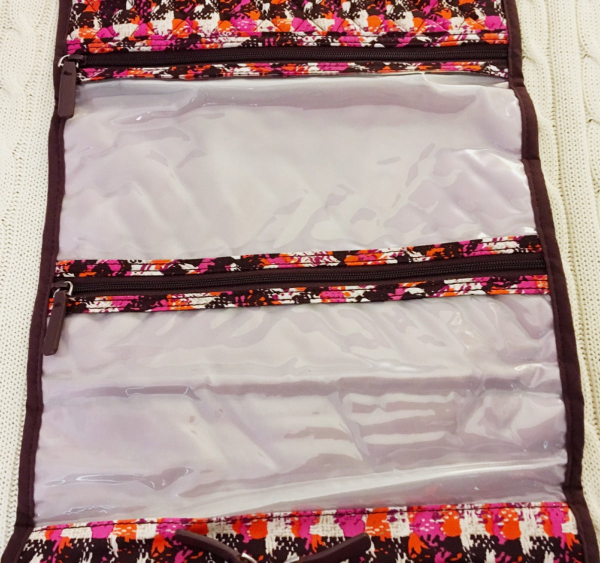 Vera Bradley Hanging Organizer Travel Cosmetic Bag with Compartments - Houndstooth Tweed