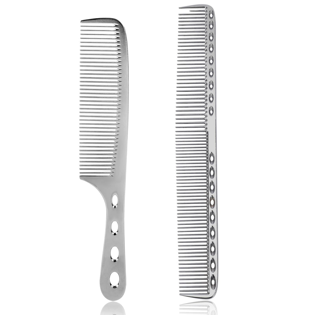 Metal Hair Comb Set - 2 Pcs Space Aluminum Styling Combs for Hair Cutting & Styling, Silver