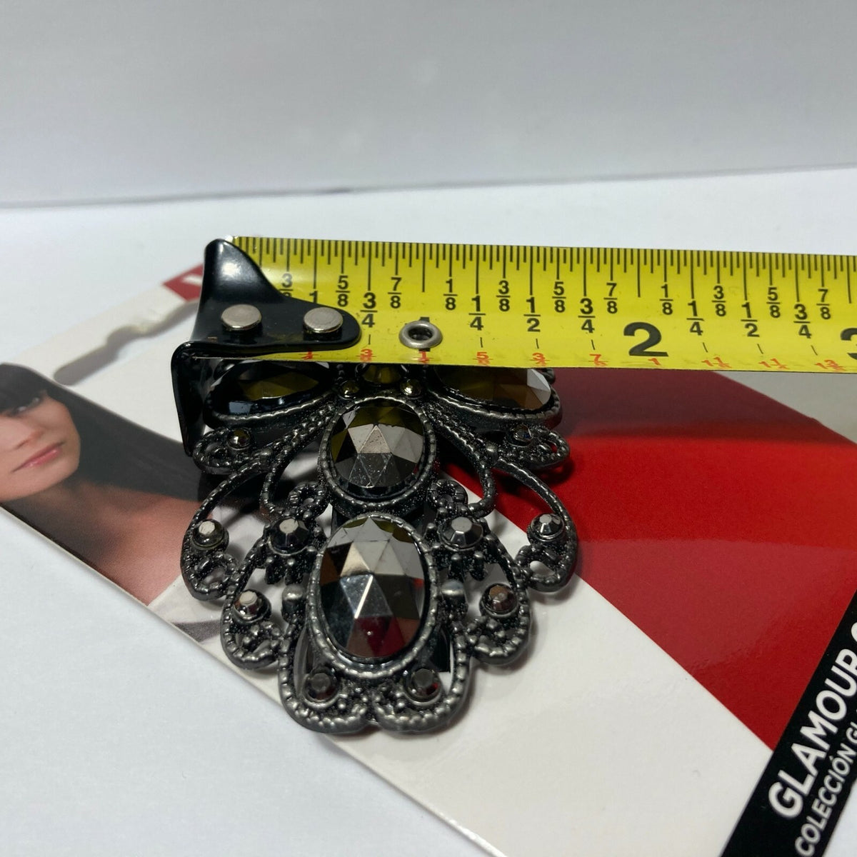 Vidal Sassoon Glamour Collection Hair Clip Gun Metal Grey Bling 3 Inch