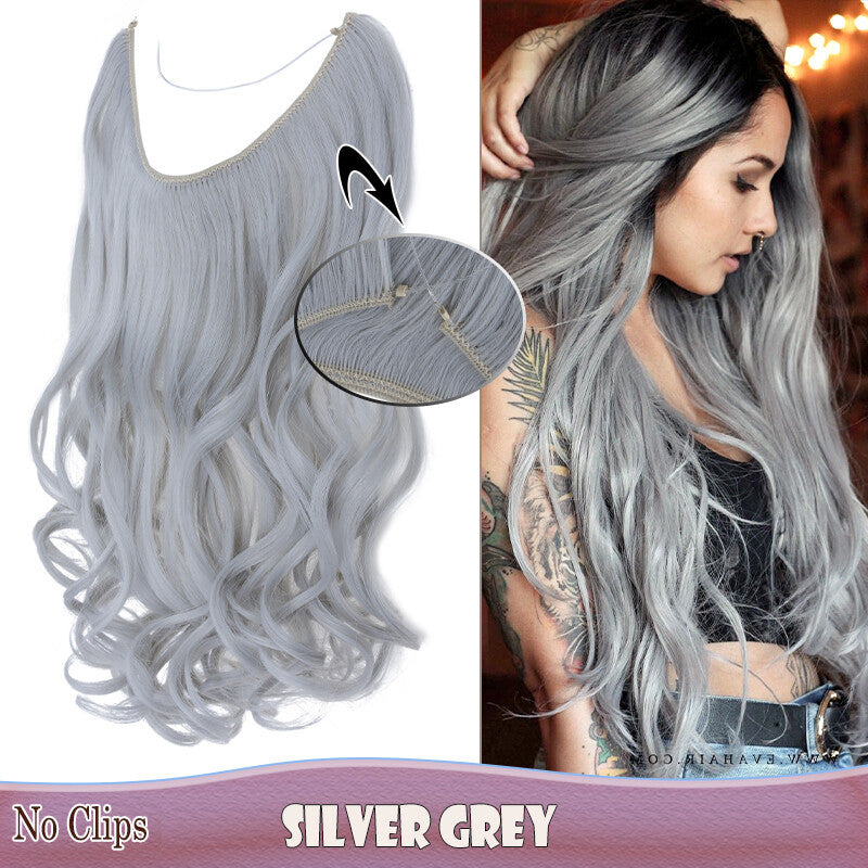 Invisible Wire Clip-In Hair Extensions with Clips & Replacement Wires - Natural & Wavy, 20/24 Inch