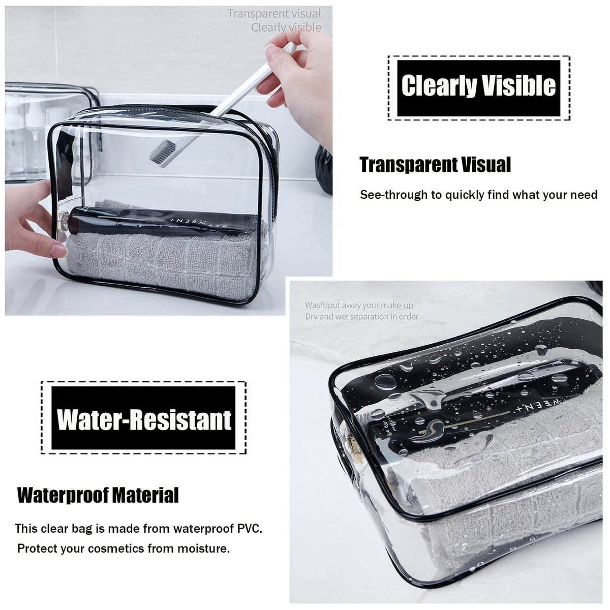 Transparent TSA Approved Travel Toiletry Bag Set of 3