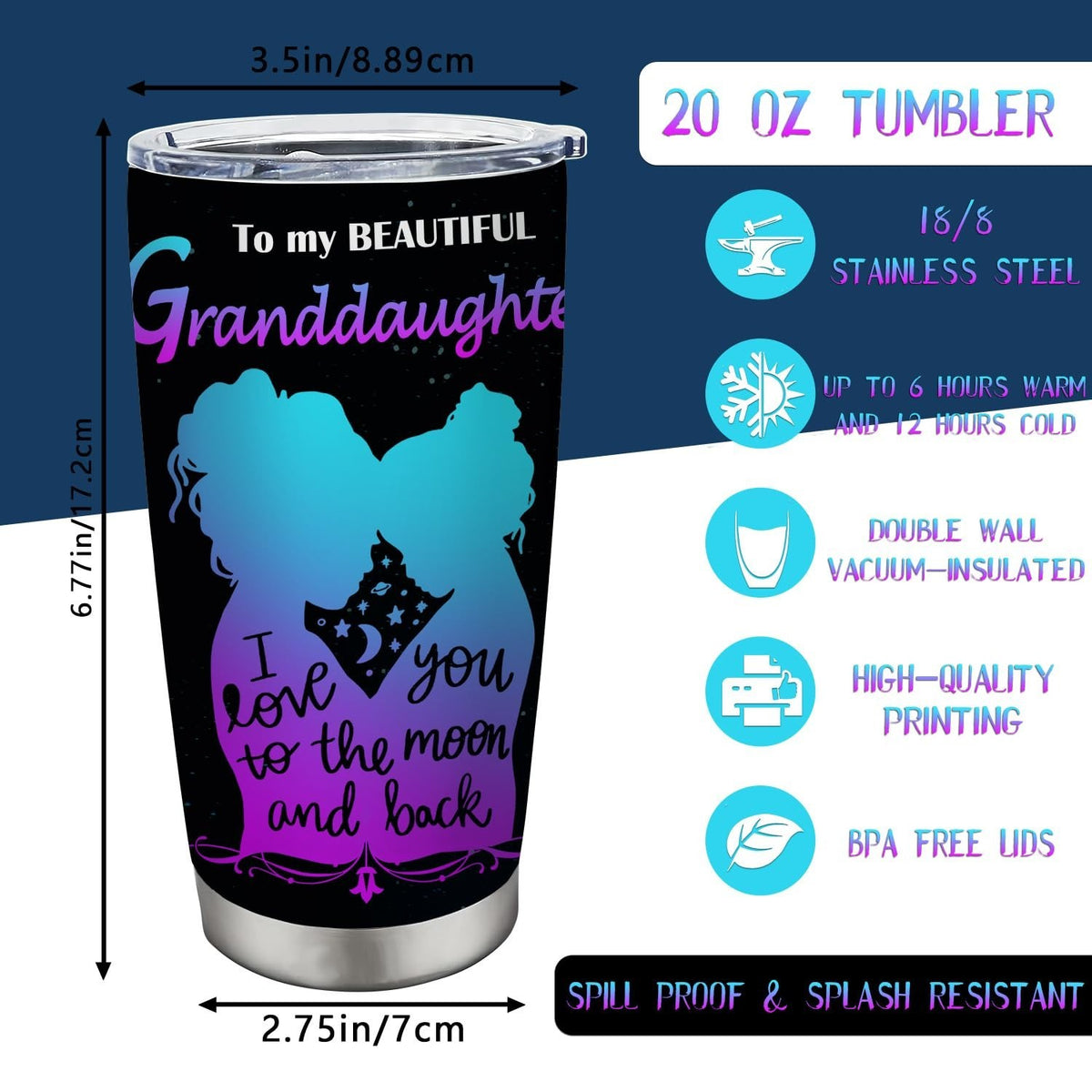 20oz Insulated Stainless Steel Tumbler Cup for Granddaughter - Gift from Grandma