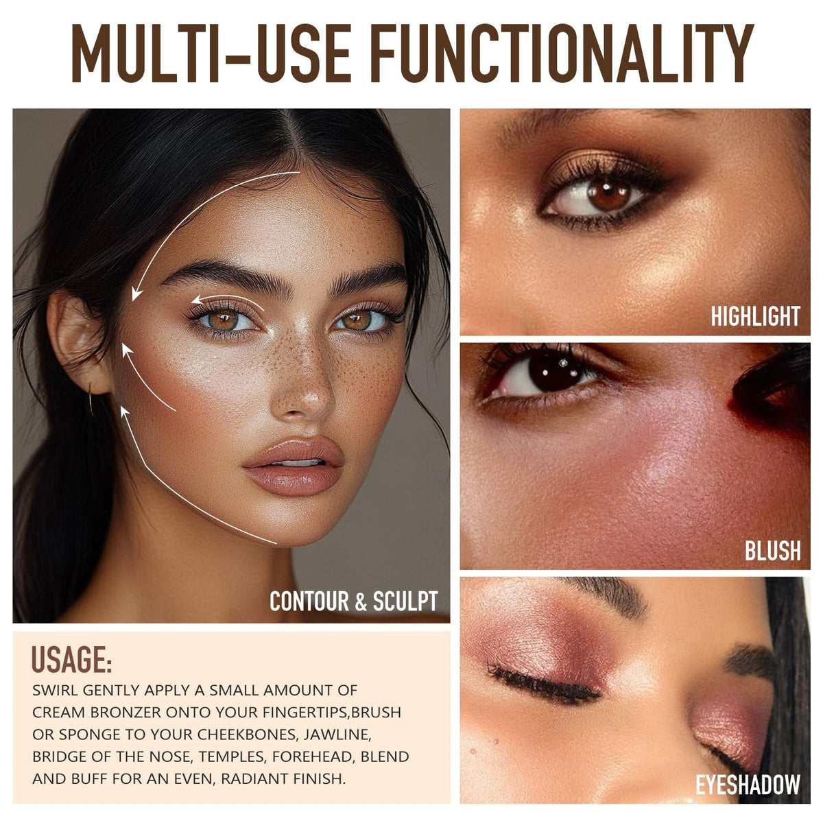 Cream Bronzer for Face & Body - Natural Sun-Kissed Glow Palette
