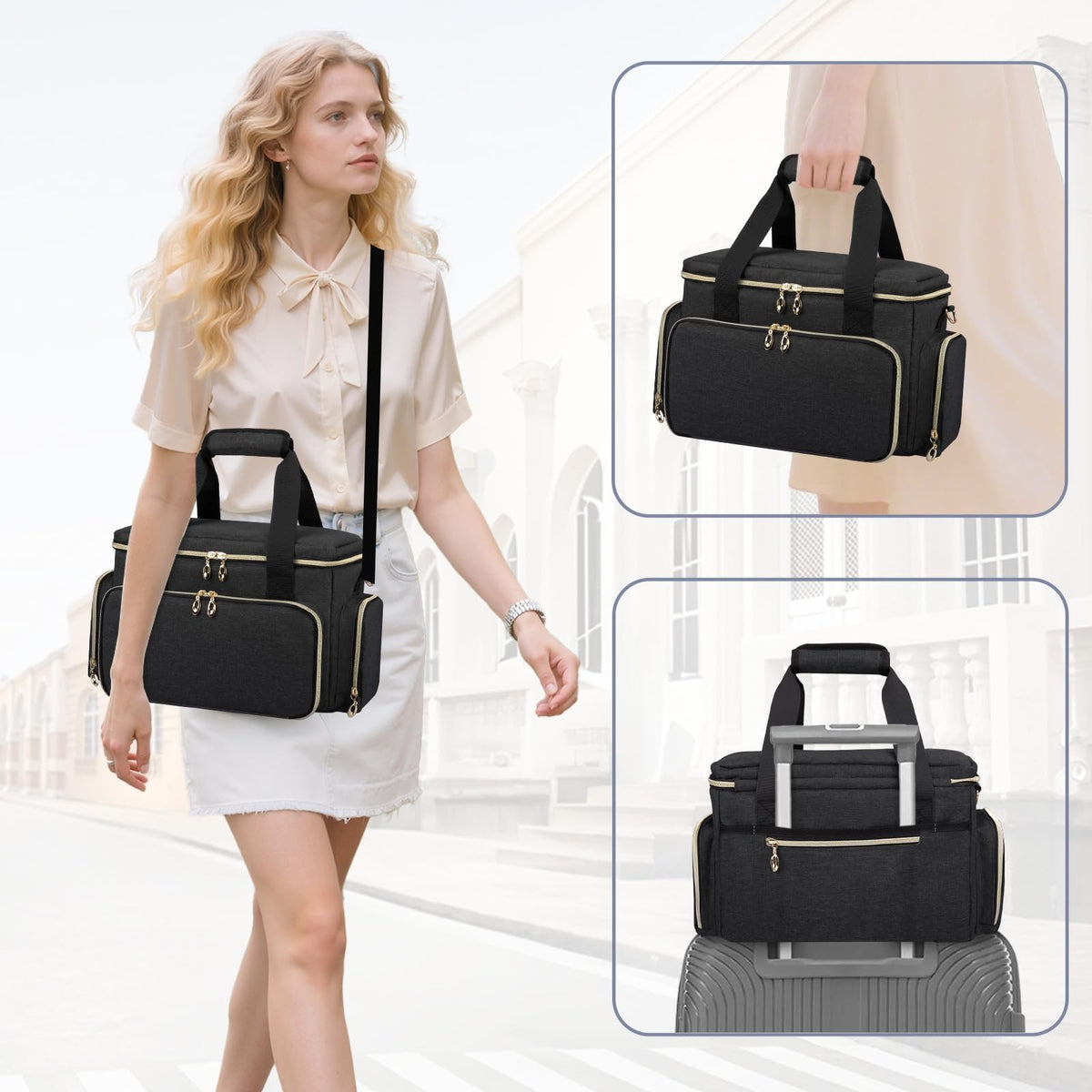 Large Travel Makeup Bag Organizer with Brush Compartments - Black