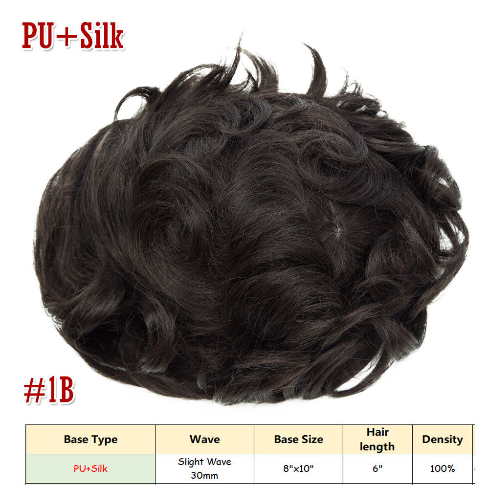 Men's Human Hair Toupee V Loop Hair Replacement System - Natural Look