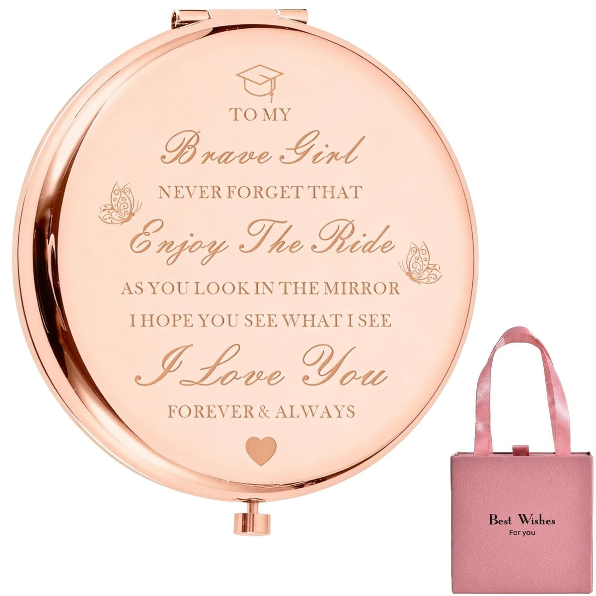 Graduation Compact Mirror with Rose Gold Case and Gift Box - Personal Care Accessory
