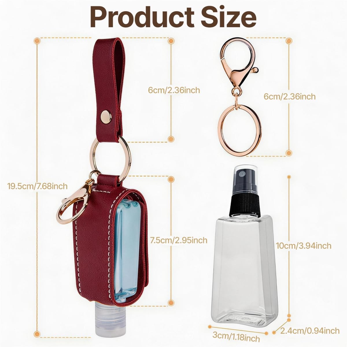 Travel Spray Bottle Set with Leather Keychain Holder, 30ml Refillable Leak-Proof