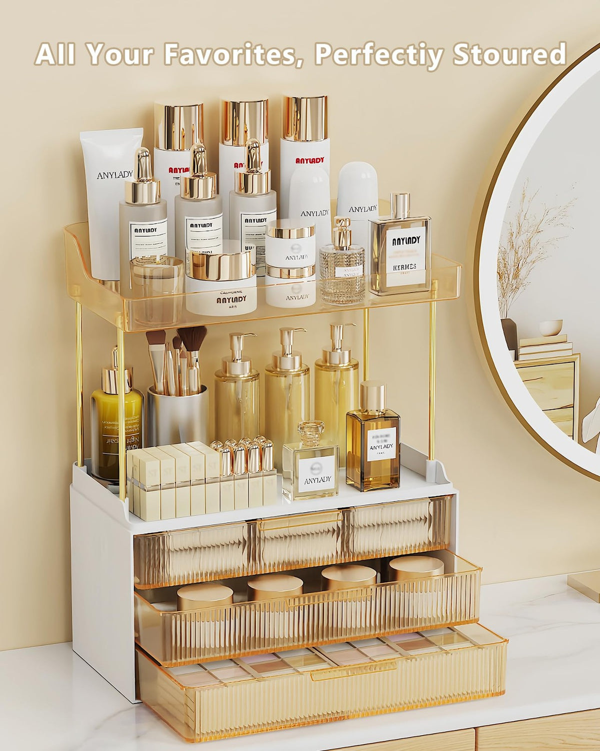 Bathroom Makeup Organizer with Multi-Layer Drawers and Sturdy Steel Frame