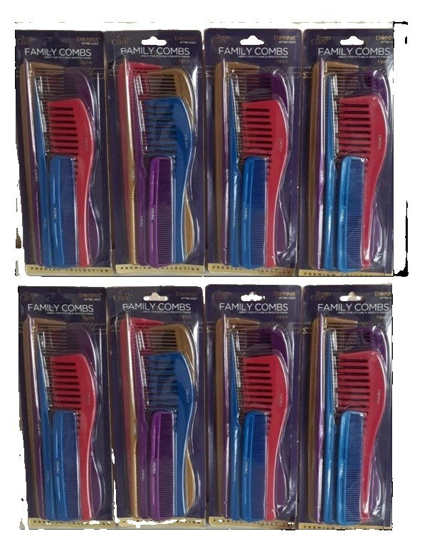 Donna 6-Piece Family Comb Set - 8 Distressed Packs for All Hair Types
