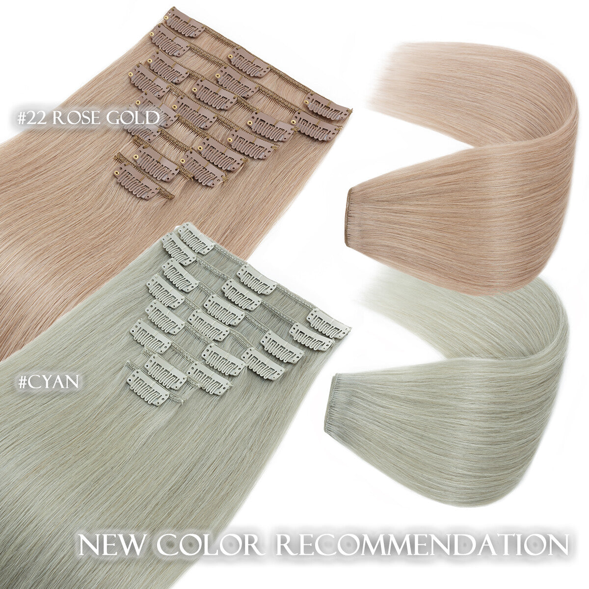 Clip-In Hair Extensions Full Head Set - Remy Human Hair, Multiple Colors & Lengths