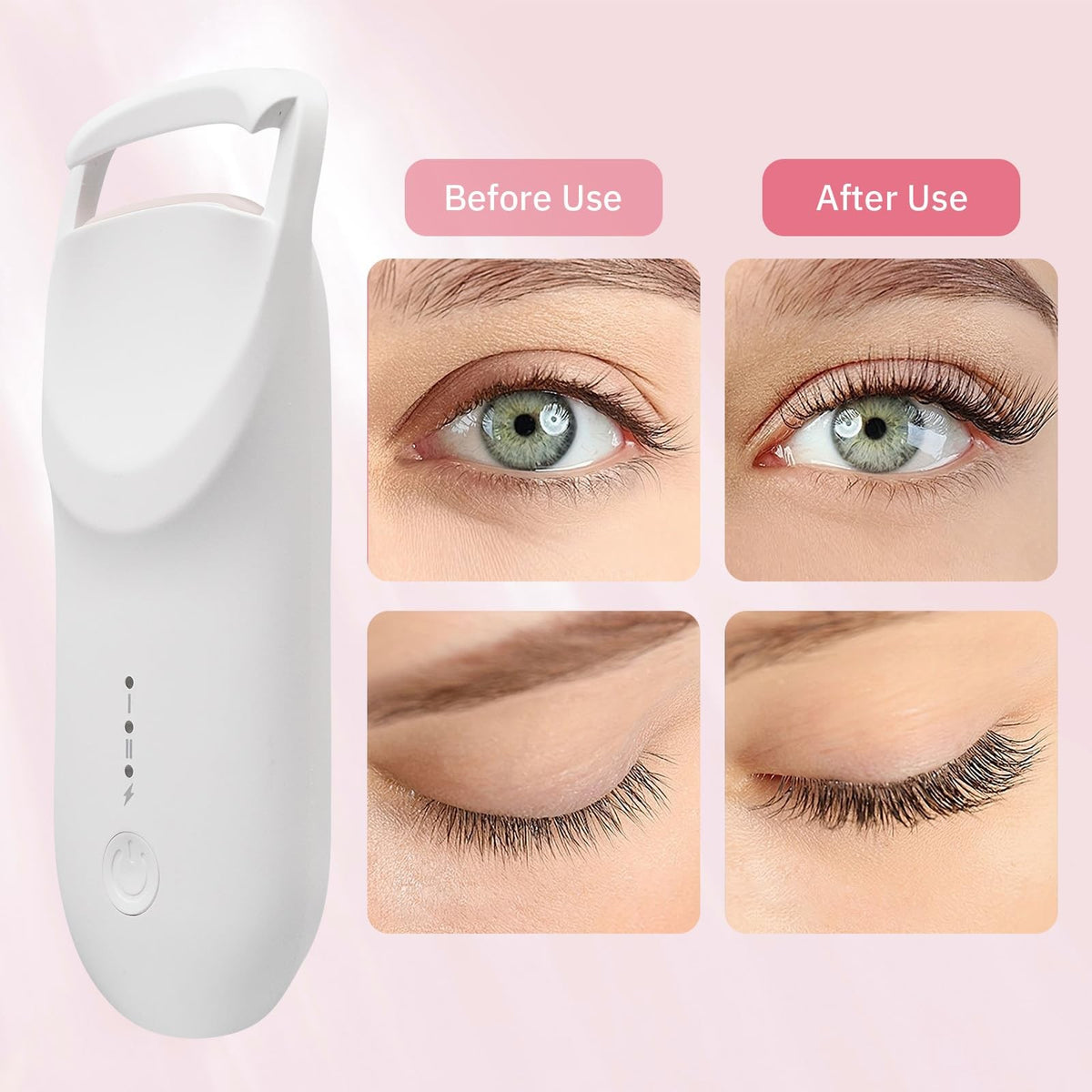 Heated Electric Eyelash Curler - 5s Fast Heating, Type-C Rechargeable, Portable Lash Lift (White)