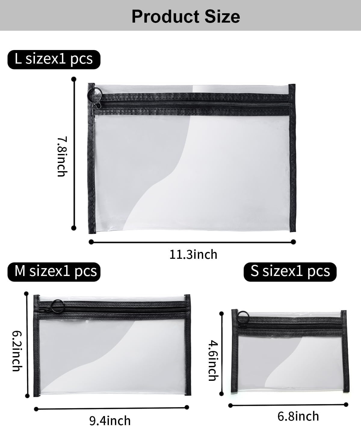 3 Pack Clear Travel Makeup & Toiletry Organizer Bags with Zipper