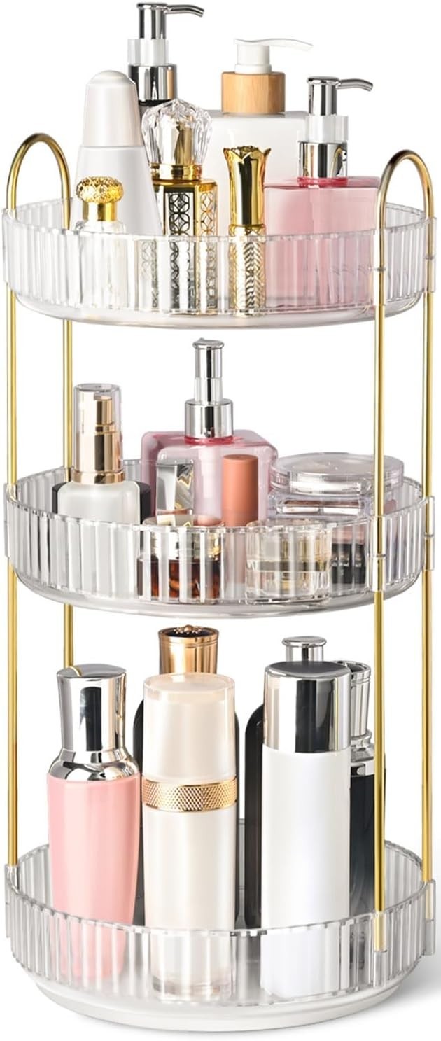 360° Rotating Makeup Organizer 3-Tier Vanity Storage Clear