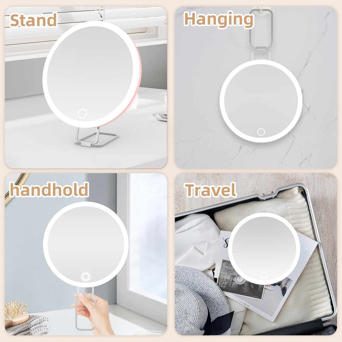 Lighted 6-Inch Magnifying Makeup Mirror with Suction Cups & Table Stand - 30X Zoom, Dimmable LED, Rechargeable for Travel & Home