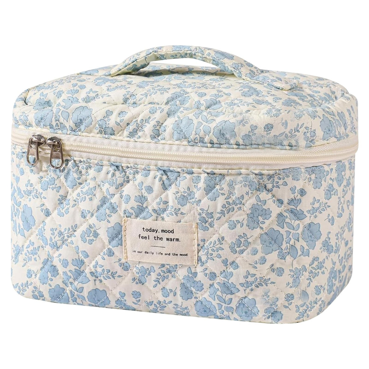 Large Floral Makeup Bag - Travel Cosmetic Organizer with Zipper