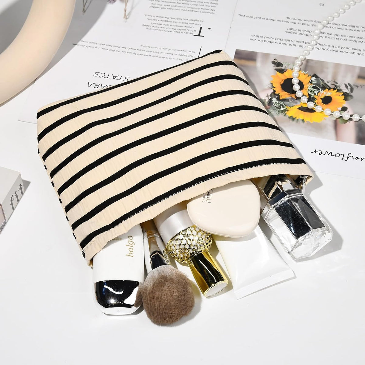 Large Stripe Makeup Bag Set - Travel Cosmetic Organizer, Waterproof Canvas