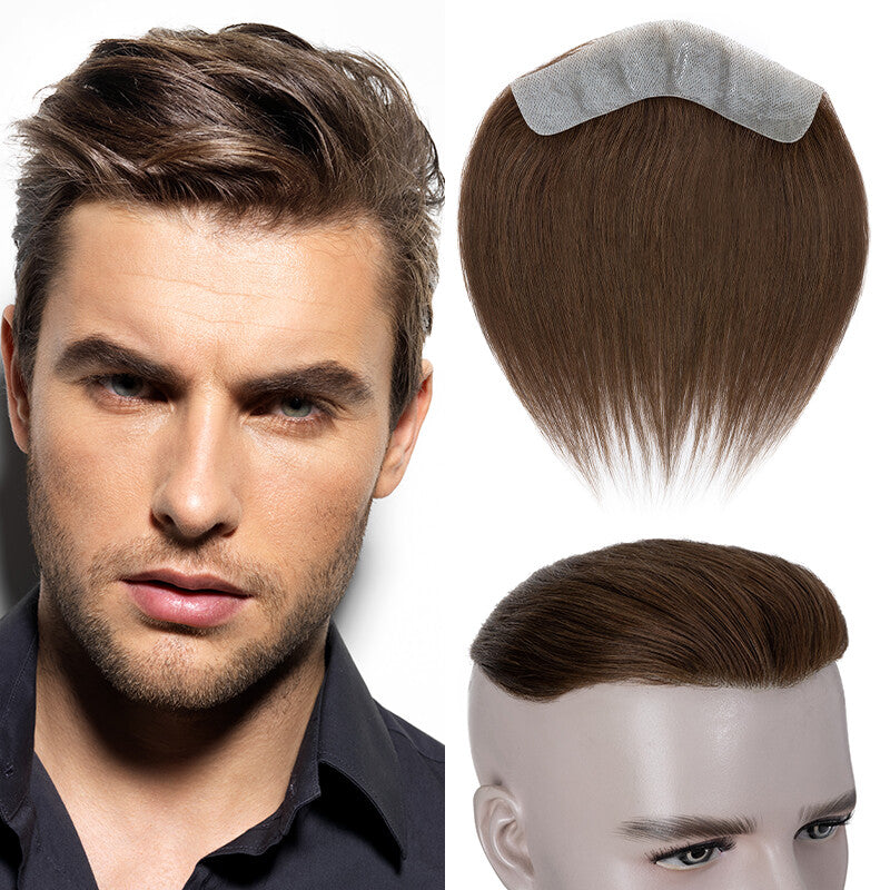 Men's Receding Hairline Toupee with Human Hair & Skin PU Base