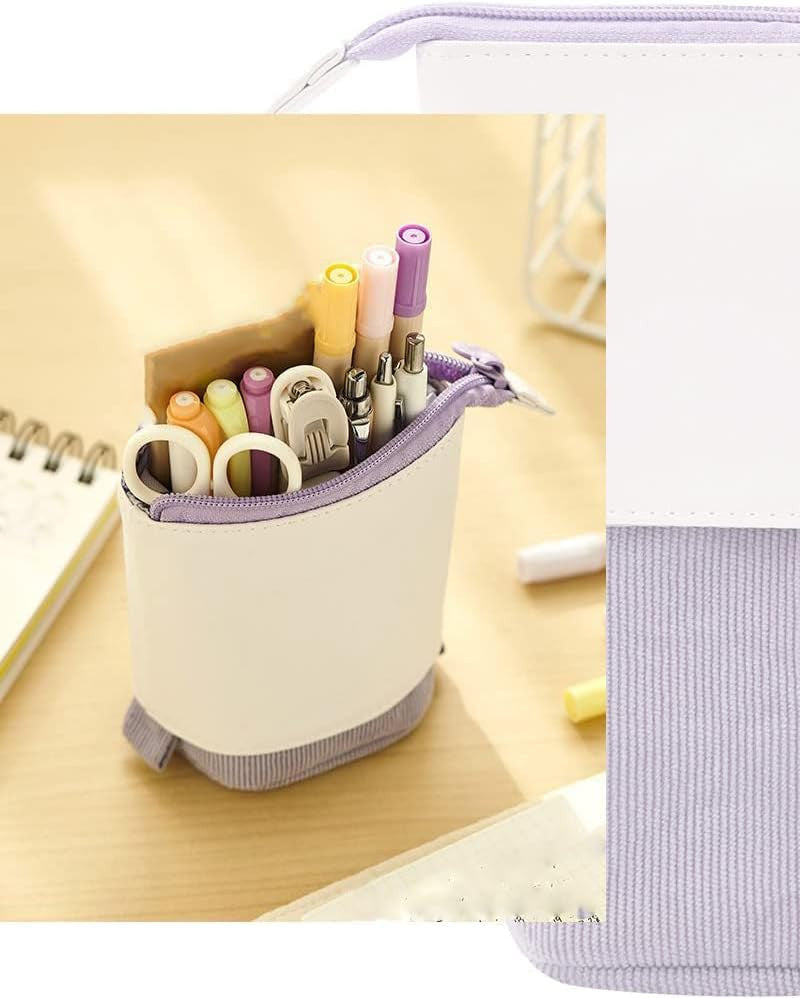 Telescopic Pencil Bag Pen Holder Stationery Case - PU Corduroy Stand-Up Organizer