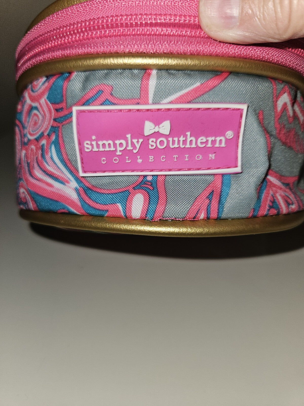 Pink and Gold Cosmetic Bag with Zipper - Round Travel Organizer