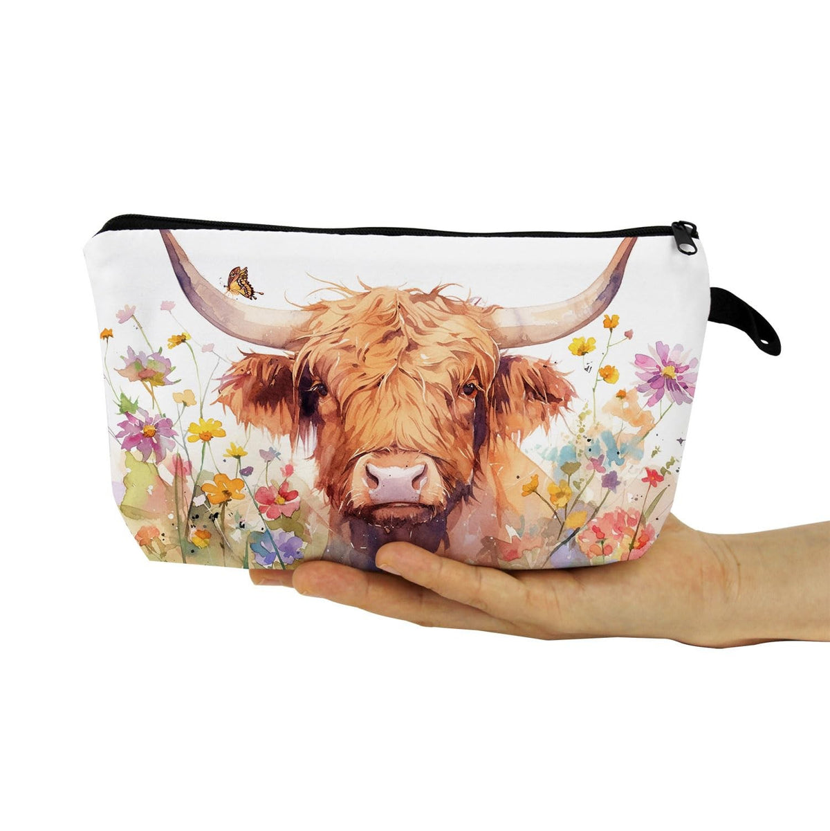 Cute Highland Cattle Makeup Bag with Zipper - Small Organizer for Cosmetics & Toiletries
