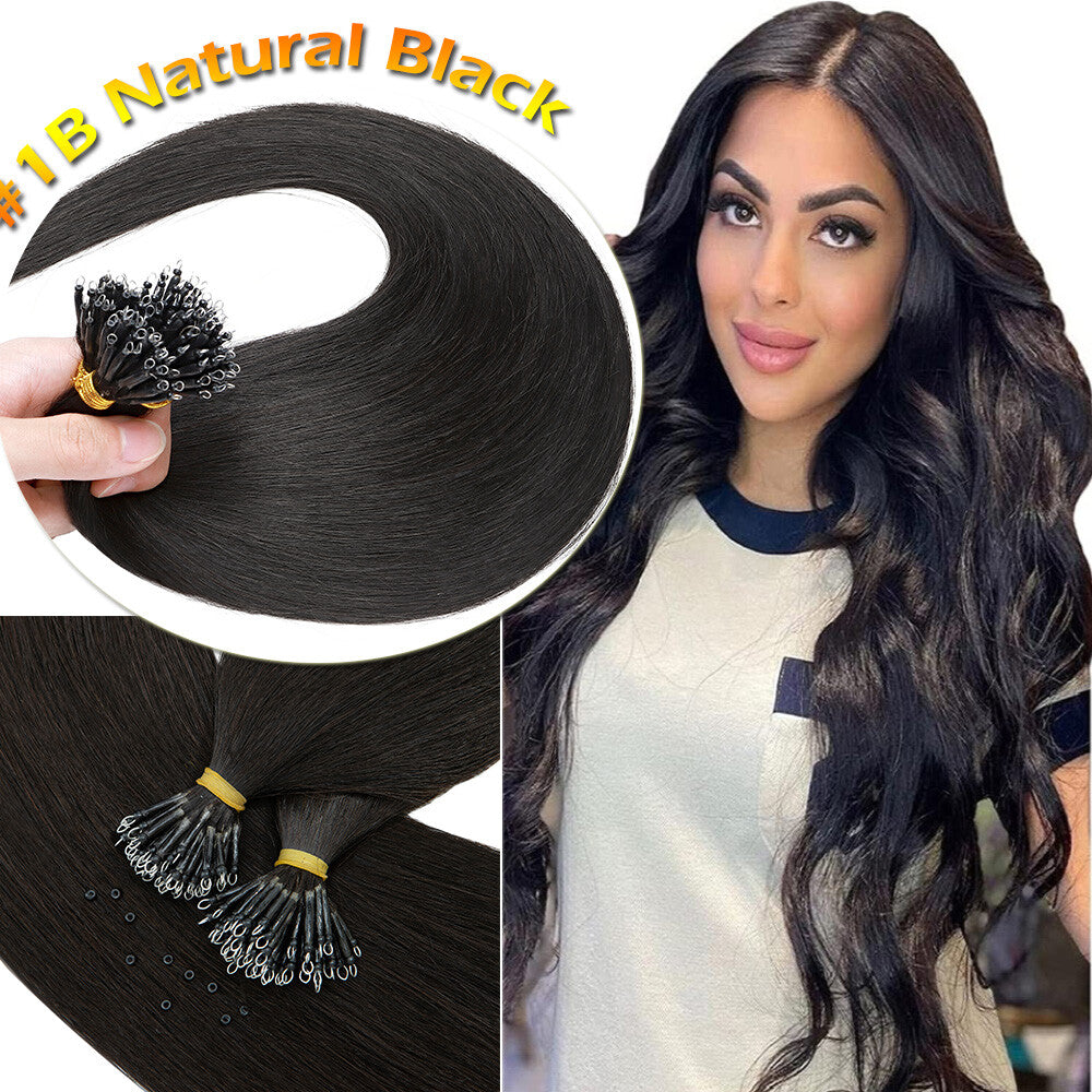 Nano Ring Hair Extensions Thick Straight Human Remy Micro Beads 14-20 Inch