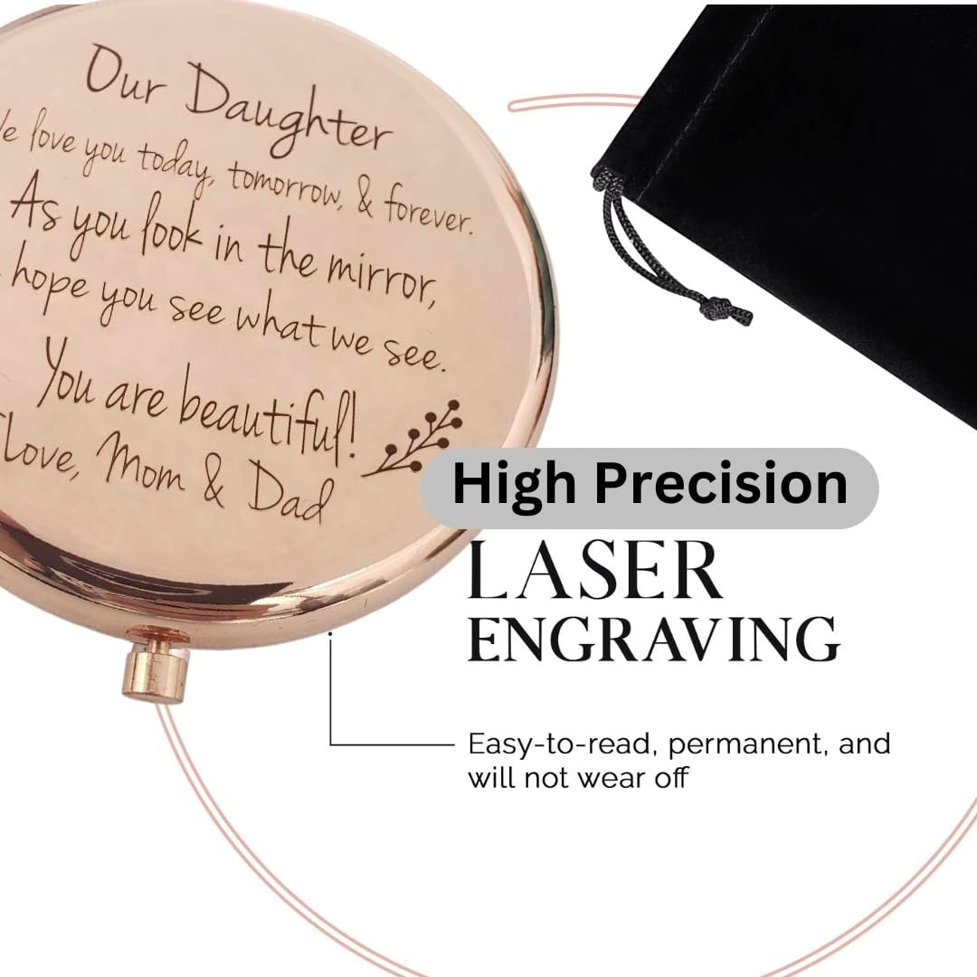 Personalized Rose Gold Compact Mirror with Engraving - Gift for Daughter