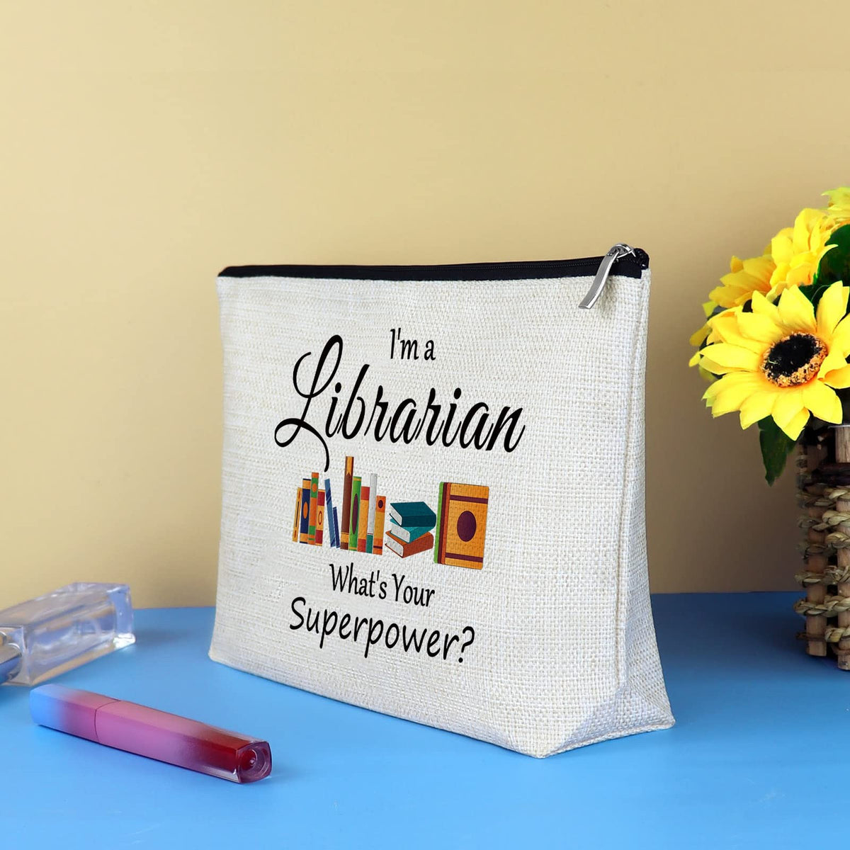 Librarian Gifts Makeup Bag for Women Book Lover Thank You Gift