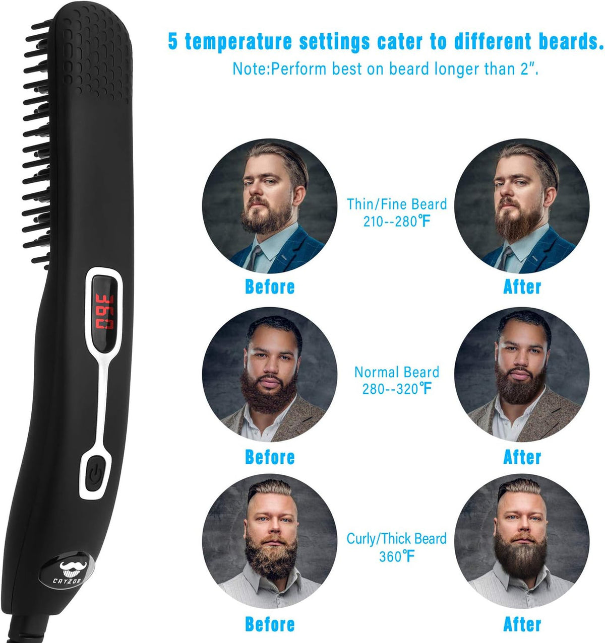 Electric Beard Straightener Comb for Men - Portable Heated Styling Brush with LCD