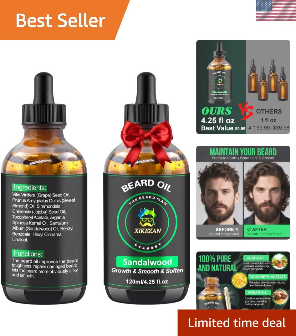 Organic Jojoba & Argan Oil Beard Oil - Nourishing, Softening & Strengthening 4.25 Oz