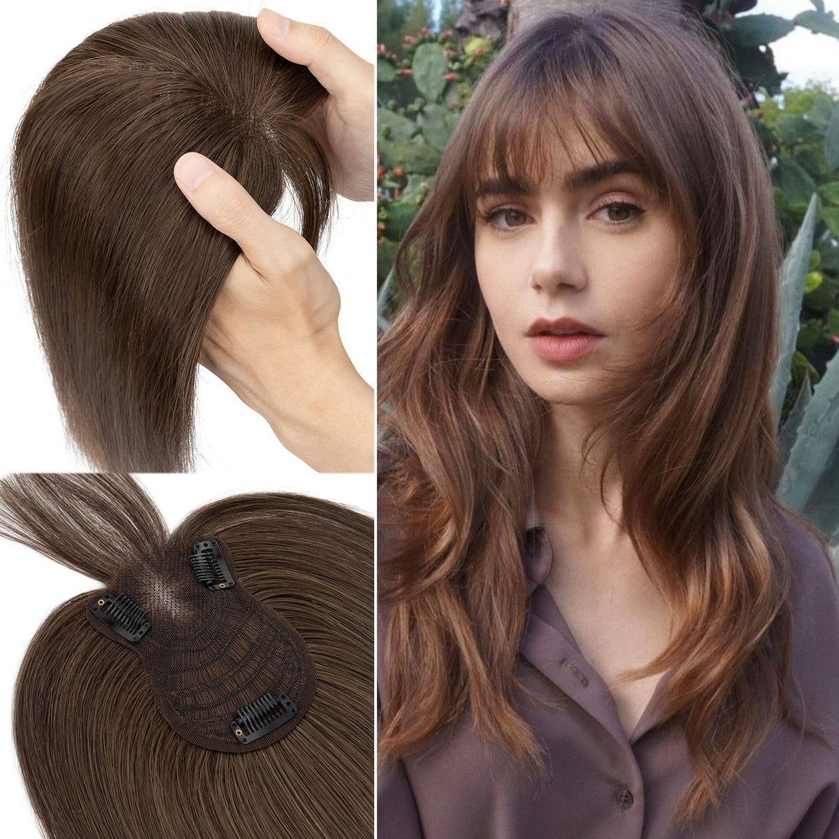 Human Hair Topper with Clip-In Base for Hair Loss & Volume - Multiple Sizes