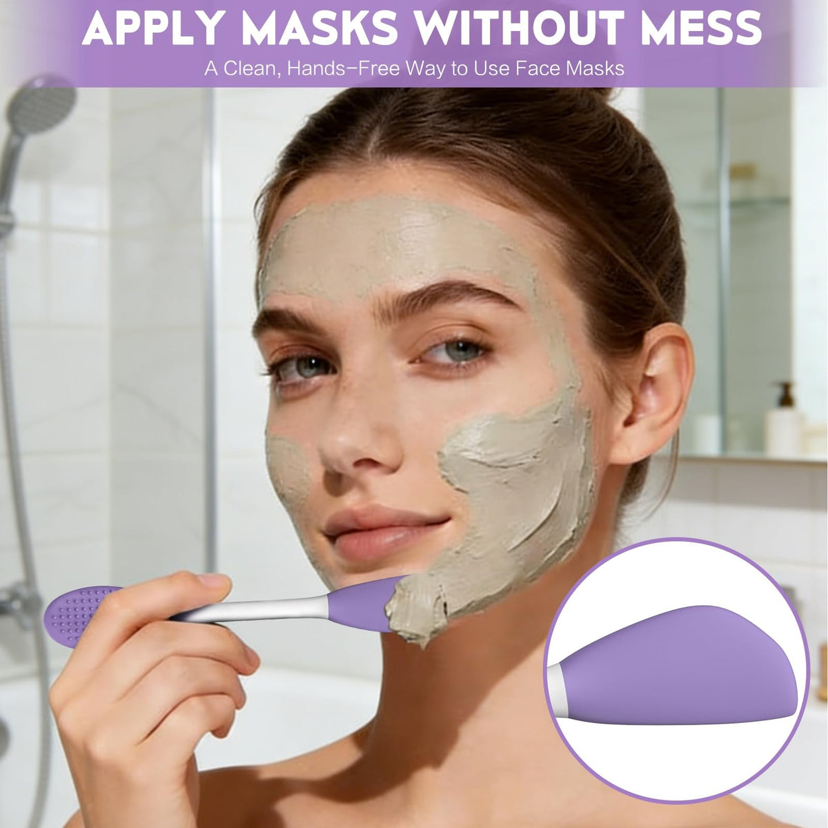 Silicone Pore Cleansing Brush Set - Dual-Ended Face Mask Applicator & Face Scrubber - Purple & Pink