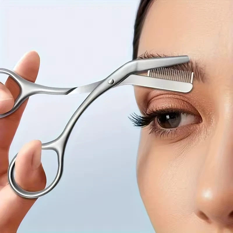 Stainless Steel Eyebrow Scissors with Comb - Precision Grooming Tool