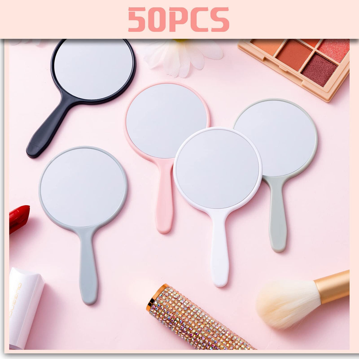 50 Pack Small Handheld Mirrors with Handles - Portable Vanity Makeup Mirrors for Women & Kids