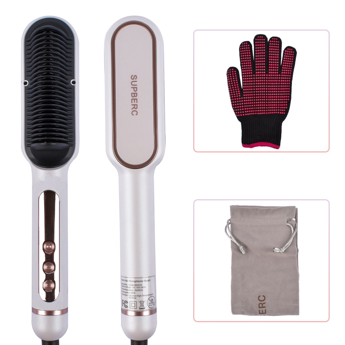 Negative Ionic Hair Straightener Brush with 9 Temp Settings & LED Display