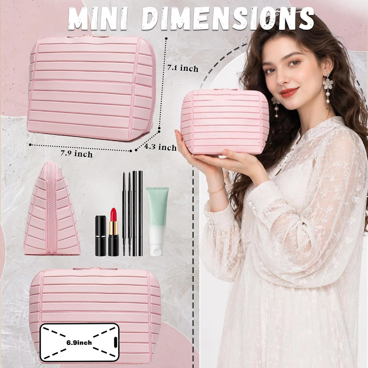 Travel Vertical Makeup Bag with Fold-Down Design & Adjustable Dividers - Waterproof Silicone Organizer