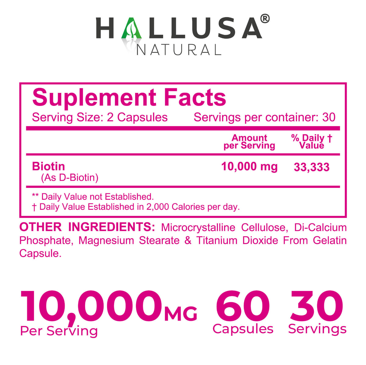 Biotin 10,000 mcg Capsules – Hair Growth & Nail Support, 60 Count