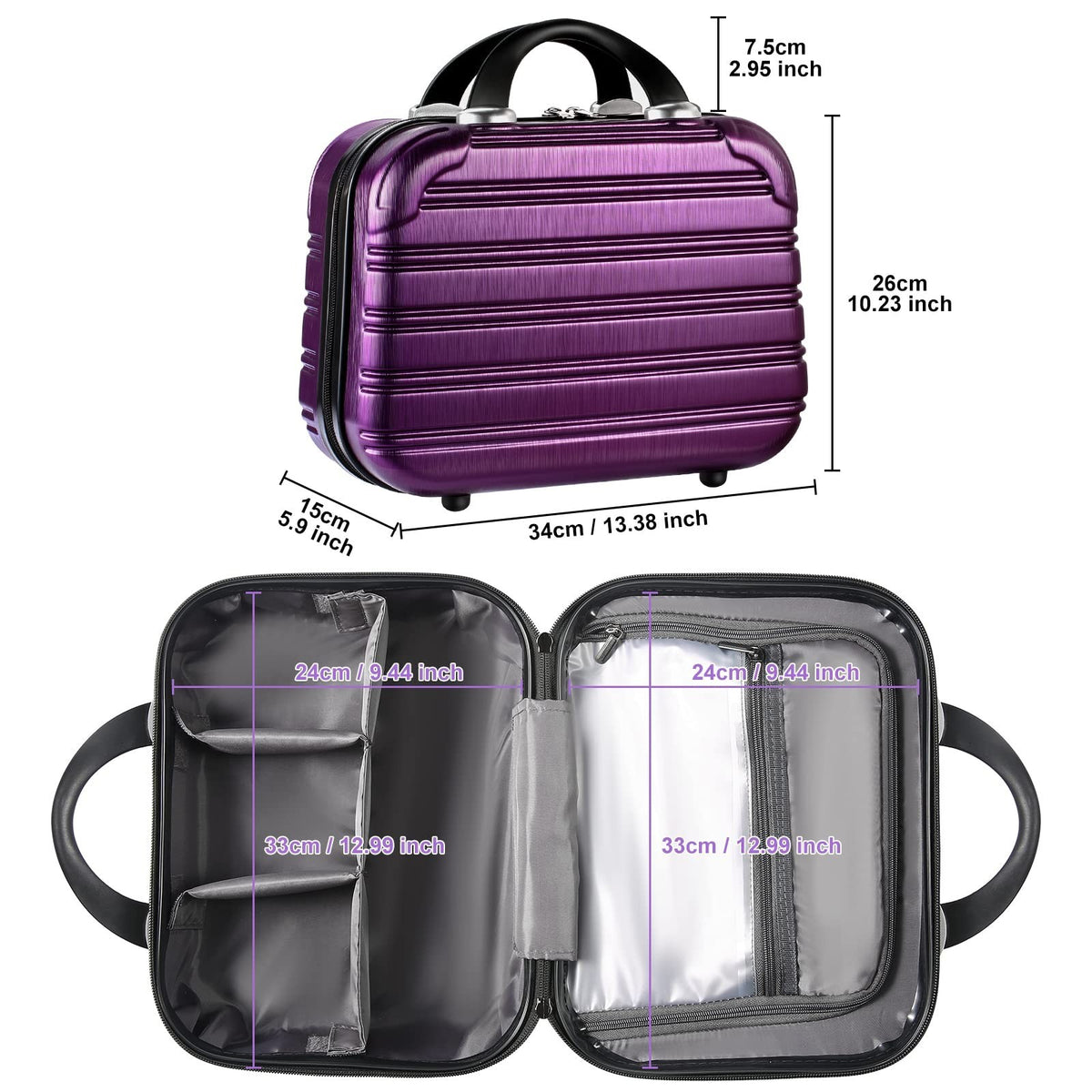 14-Inch Hard Shell Makeup Train Case - Portable Cosmetic & Toiletry Organizer