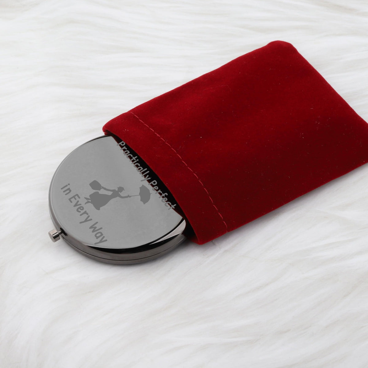 Practically Perfect in Every Way Movie Quote Makeup Mirror – 2.6 in Dual-Sided Magnifying Stainless Steel