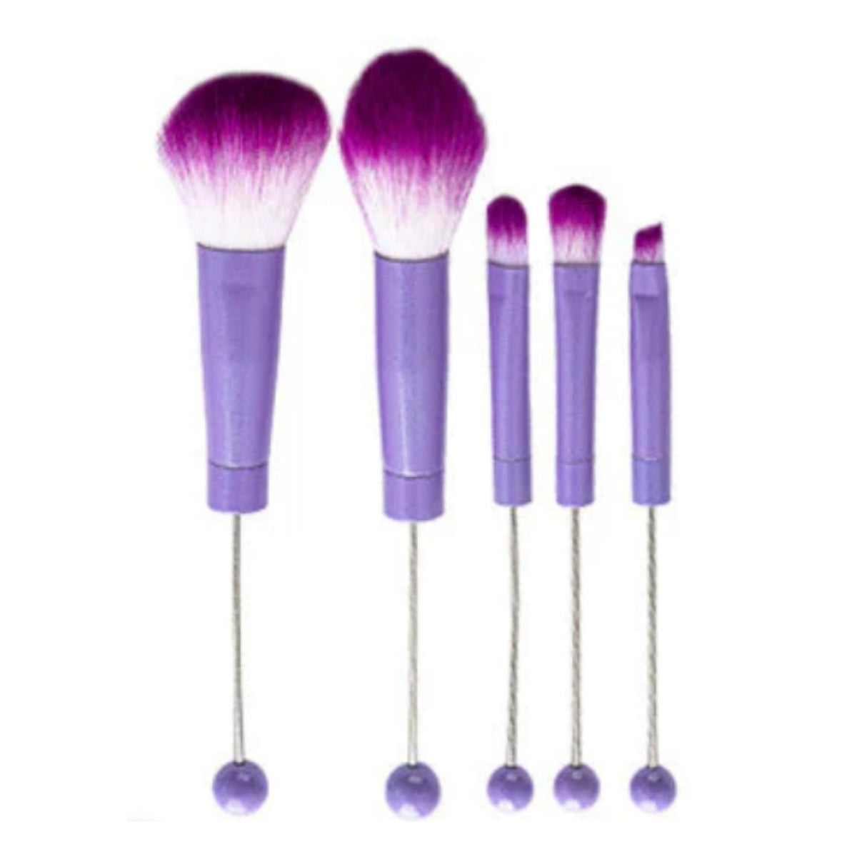 Purple Beadable Makeup Brush Set of 5 with Customizable Handles