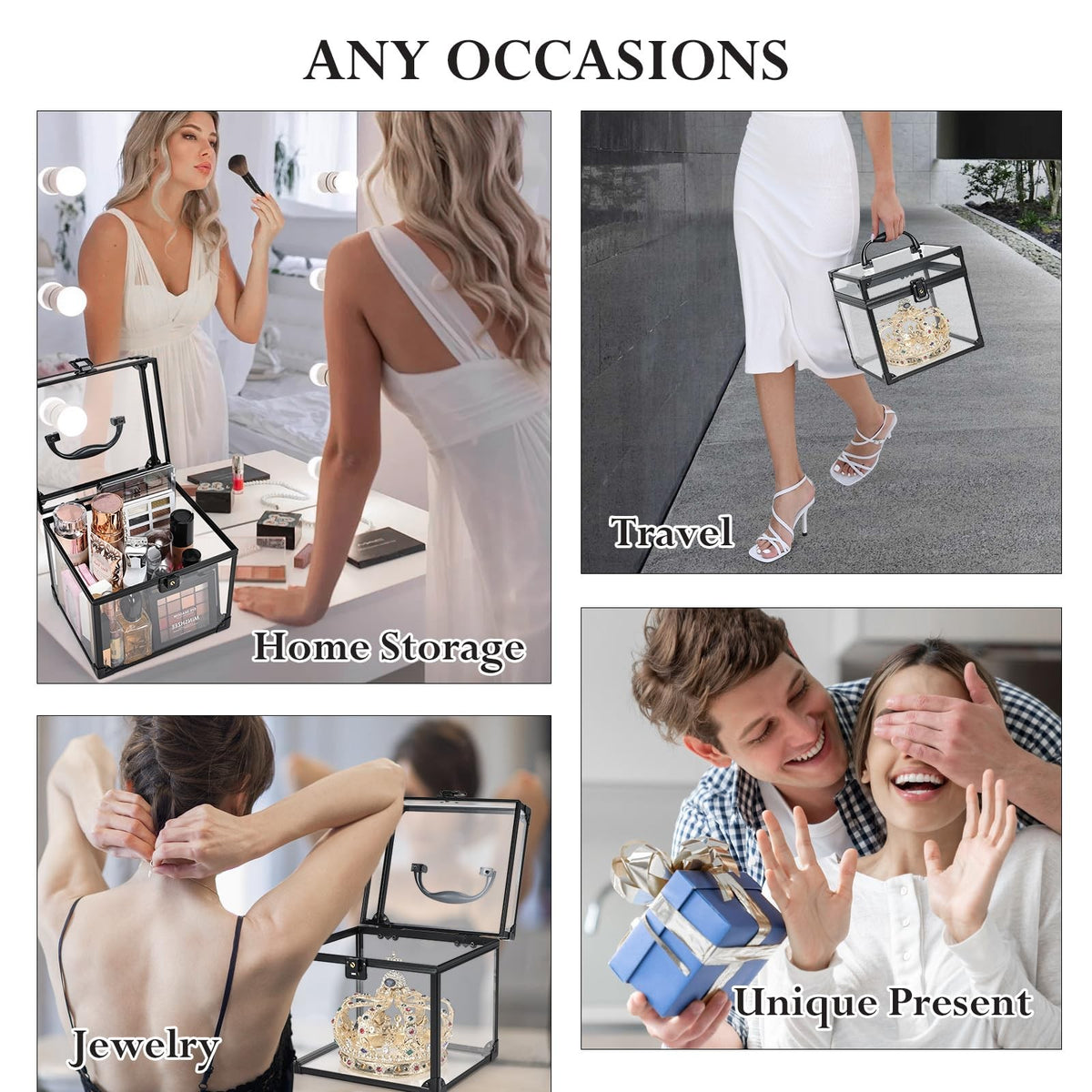 Portable Clear Makeup Organizer Case with Lockable Handle - Travel Cosmetic Storage Box