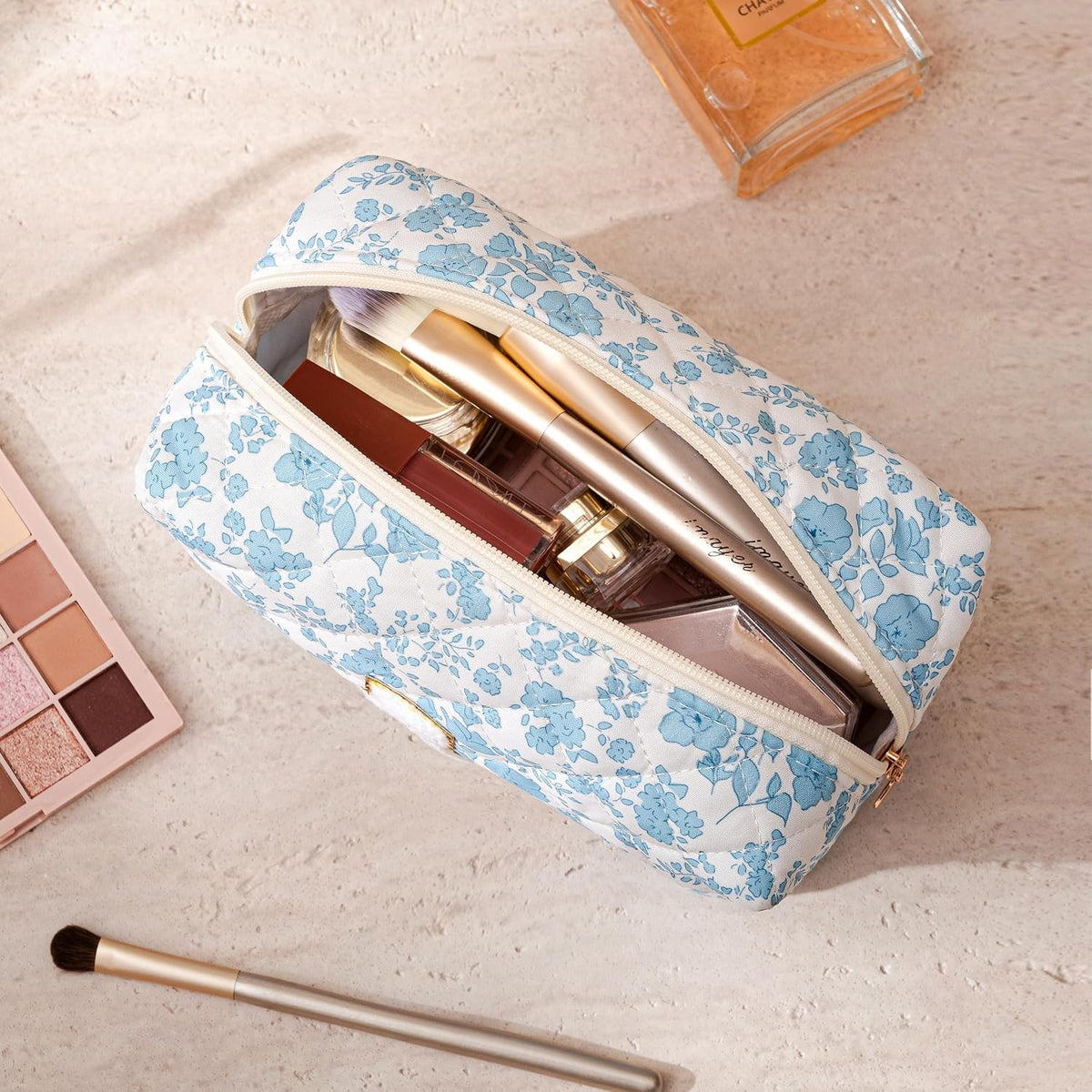 Personalized Makeup Bag for Women - Quilted Travel Cosmetic Organizer