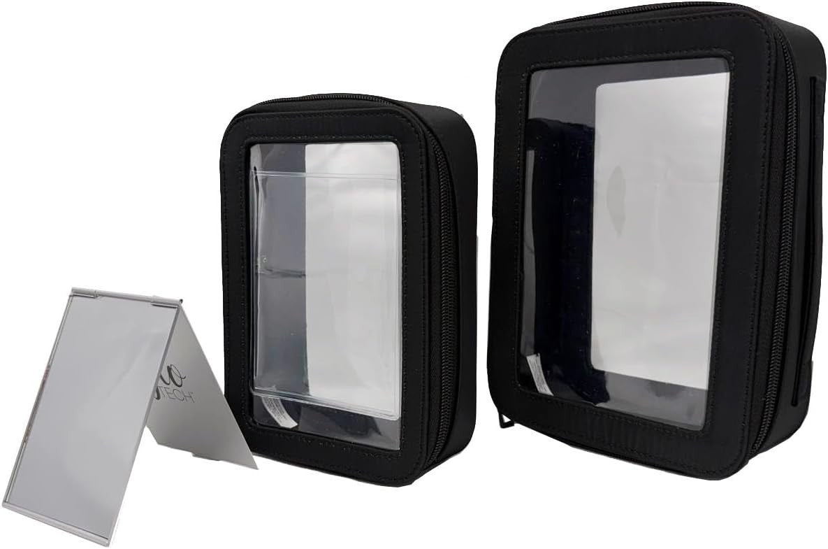 Travel Cosmetic Bag Duo & Compact Mirror Set - Black