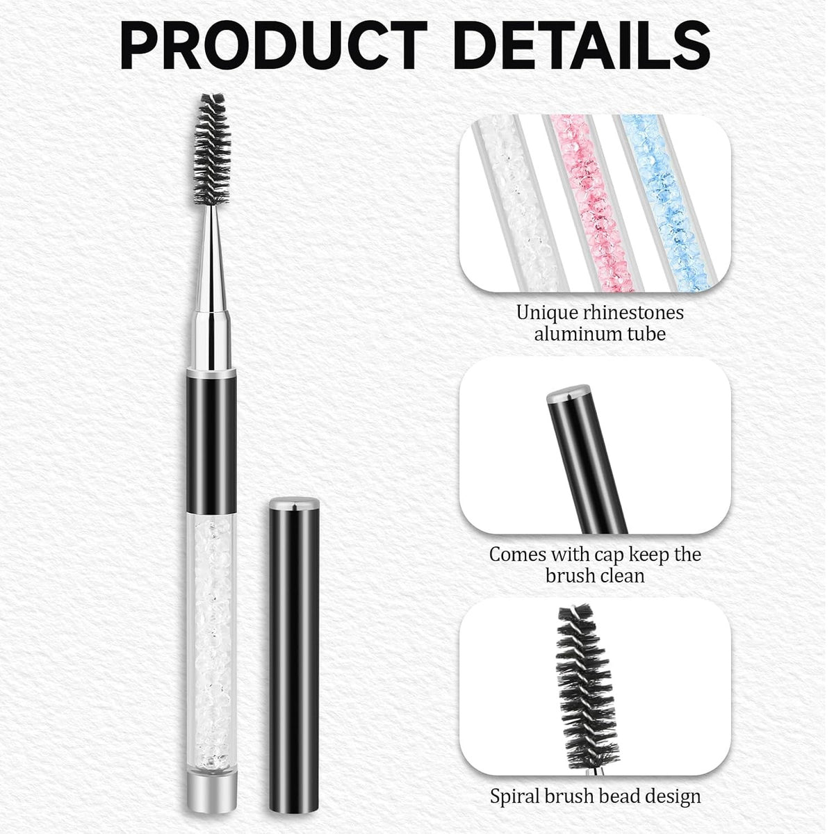 4PCS Reusable Eyelash & Eyebrow Spoolie Brushes with Cap for Makeup & Lash Extensions