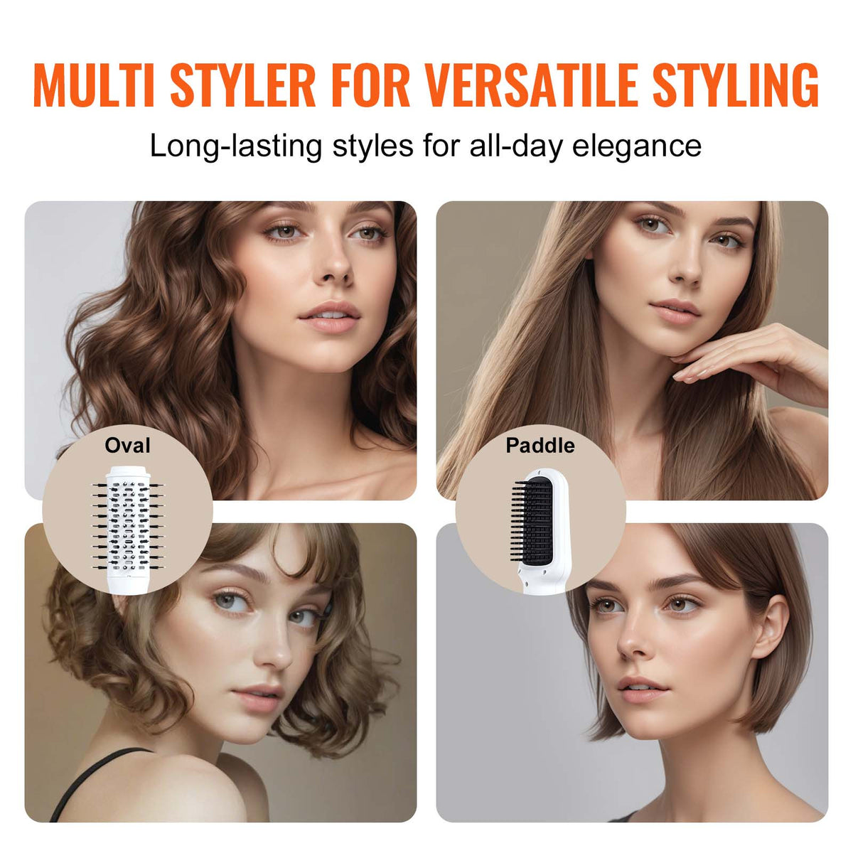 Hair Dryer Brush Ionic Hot Air Styler with 2 Brush Attachments for Quick Drying & Volumizing
