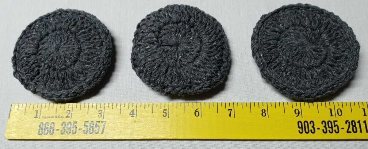 Set of 3 Handmade Crocheted Face Cleansing Pads - Dark Gray