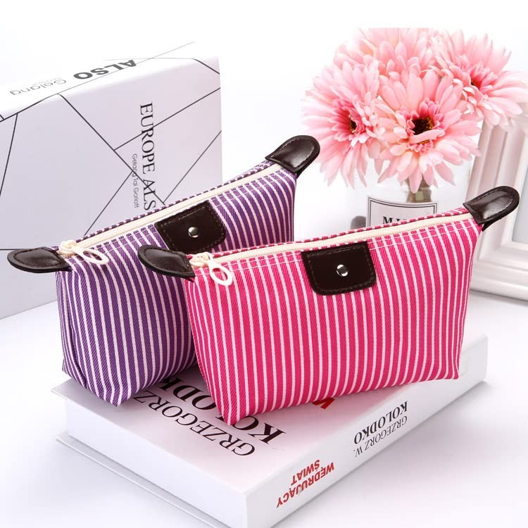 Travel Makeup Bag Set - Waterproof Nylon Cosmetic Organizer with Zipper, 2-Pack, Black & Red