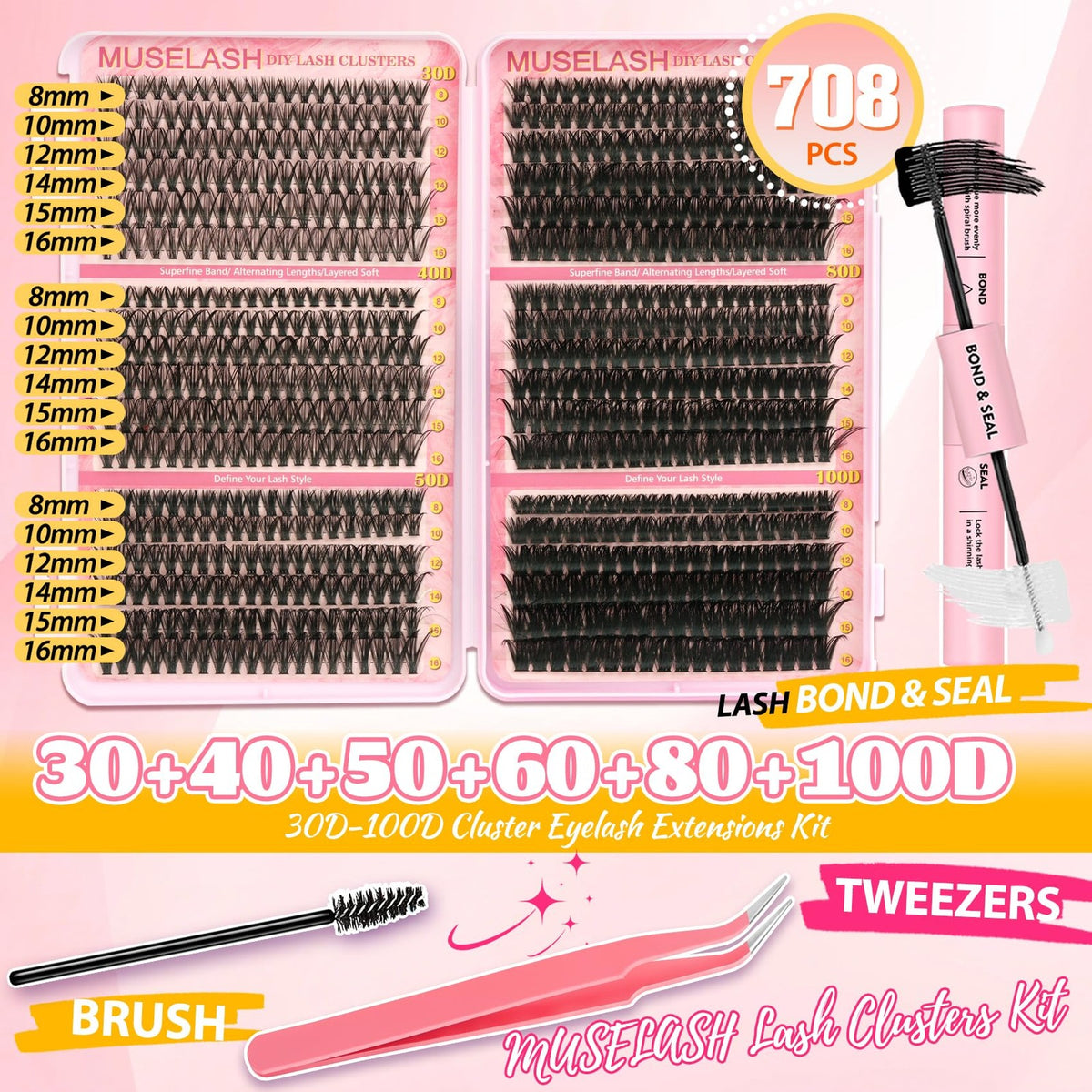 Wispy Lash Clusters Kit 708 Pcs Black - DIY Eyelash Extensions Pack