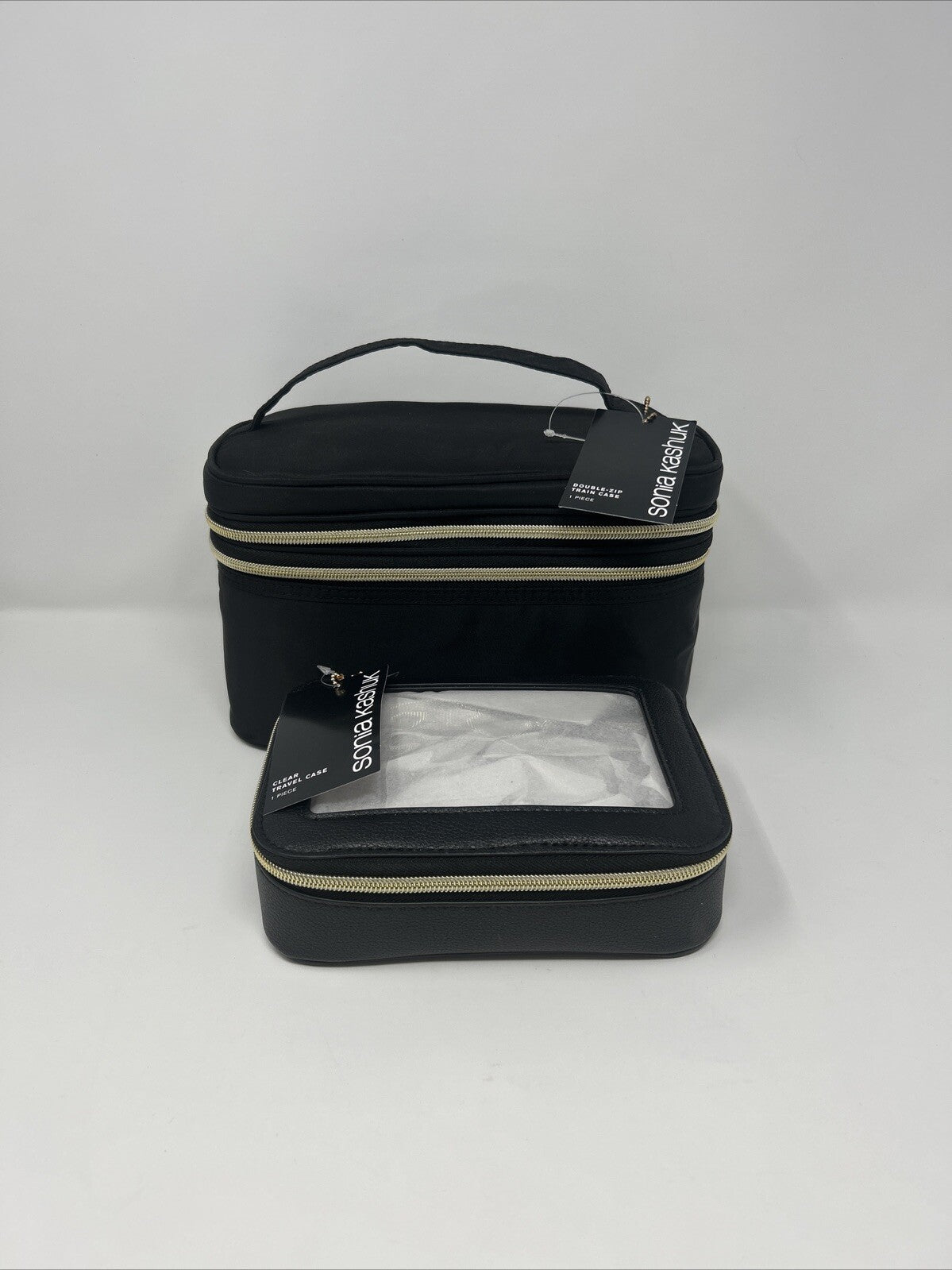 Double Zipper Makeup Bag Set with Clear Toiletry Bag for Travel & Storage