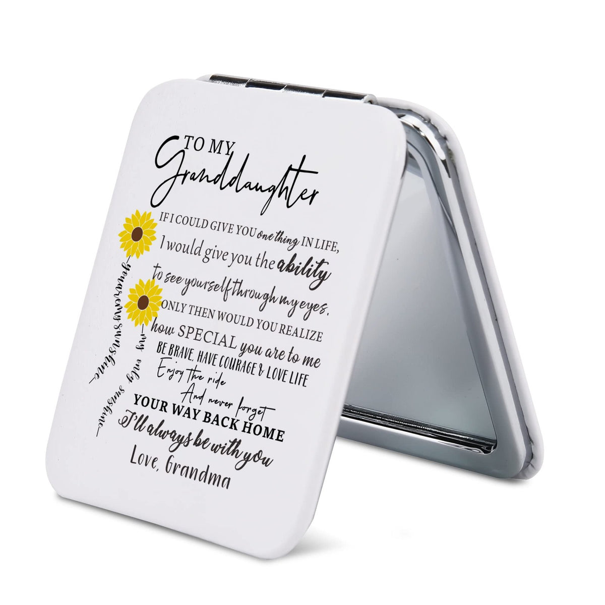 Sunflower Compact Makeup Mirror with Sentimental Quote - Gift for Granddaughter